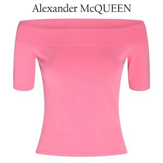 アレキサンダーマックイーン(Alexander McQueen)の今期物 Alexander McQUEEN ピンク オフショルダーニット(ニット/セーター)