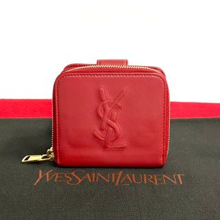 サンローラン(Saint Laurent)の極 美品 YVES SAINT LAURENT イヴ・サンローラン YSL カサンドラ ラウンドファスナー レザー 二つ折り 財布 ミニ ウォレット レッド 18896(財布)