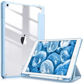 iPad 10.2インチ ケース ブルー スカイブルー 透明 クリア 耐衝撃(iPadケース)