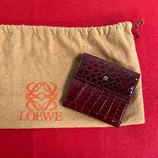 ロエベ(LOEWE)の極 美品 希少品 LOEWE ロエベ アナグラム ロゴ 金具 レザー 本革 二つ折り 財布 ミニ ウォレット カードケース 小銭入れ レッド 19085(財布)