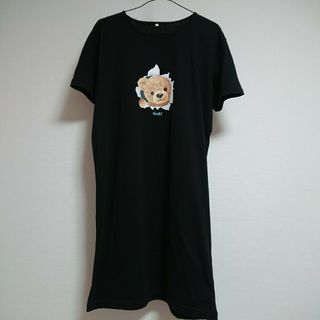 半袖 スーパーロング Tシャツ クマ柄 ブラック Lサイズ(Tシャツ/カットソー(半袖/袖なし))