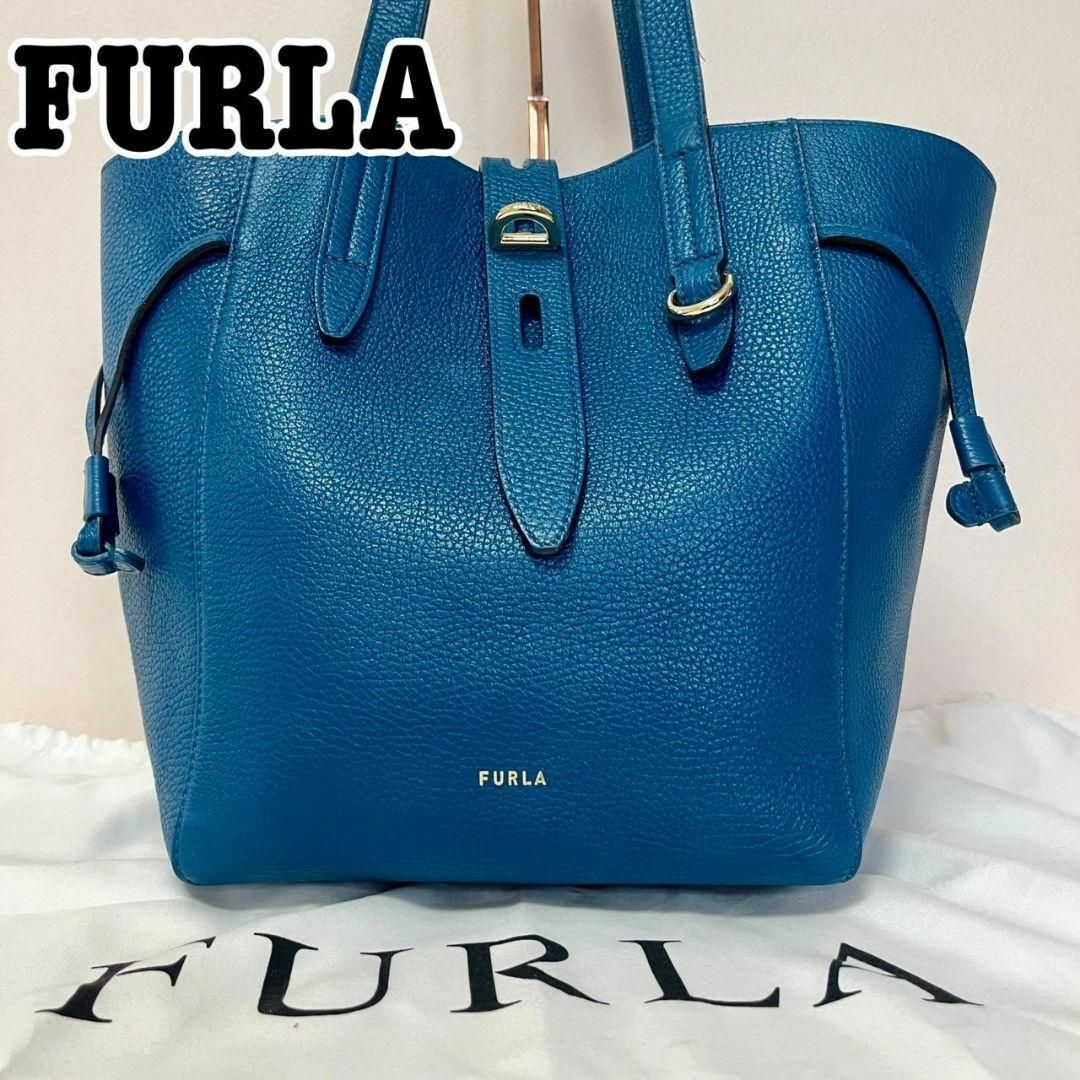 Furla(フルラ)のFURLA レザー トートバッグ NET ブルー　大容量　ゴールド　ターンロック レディースのバッグ(トートバッグ)の商品写真