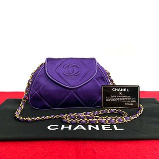 シャネル(CHANEL)の極 美品 カード シール有 1番台 CHANEL シャネル マトラッセ ココマーク サテン レザー ミニ ショルダーバッグ ポシェット パープル 31787(ショルダーバッグ)