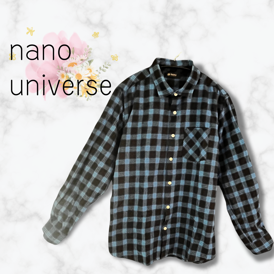 nano・universe(ナノユニバース)のナノユニバース☆チェックシャツ ブルー 長袖 M レディースのトップス(シャツ/ブラウス(長袖/七分))の商品写真