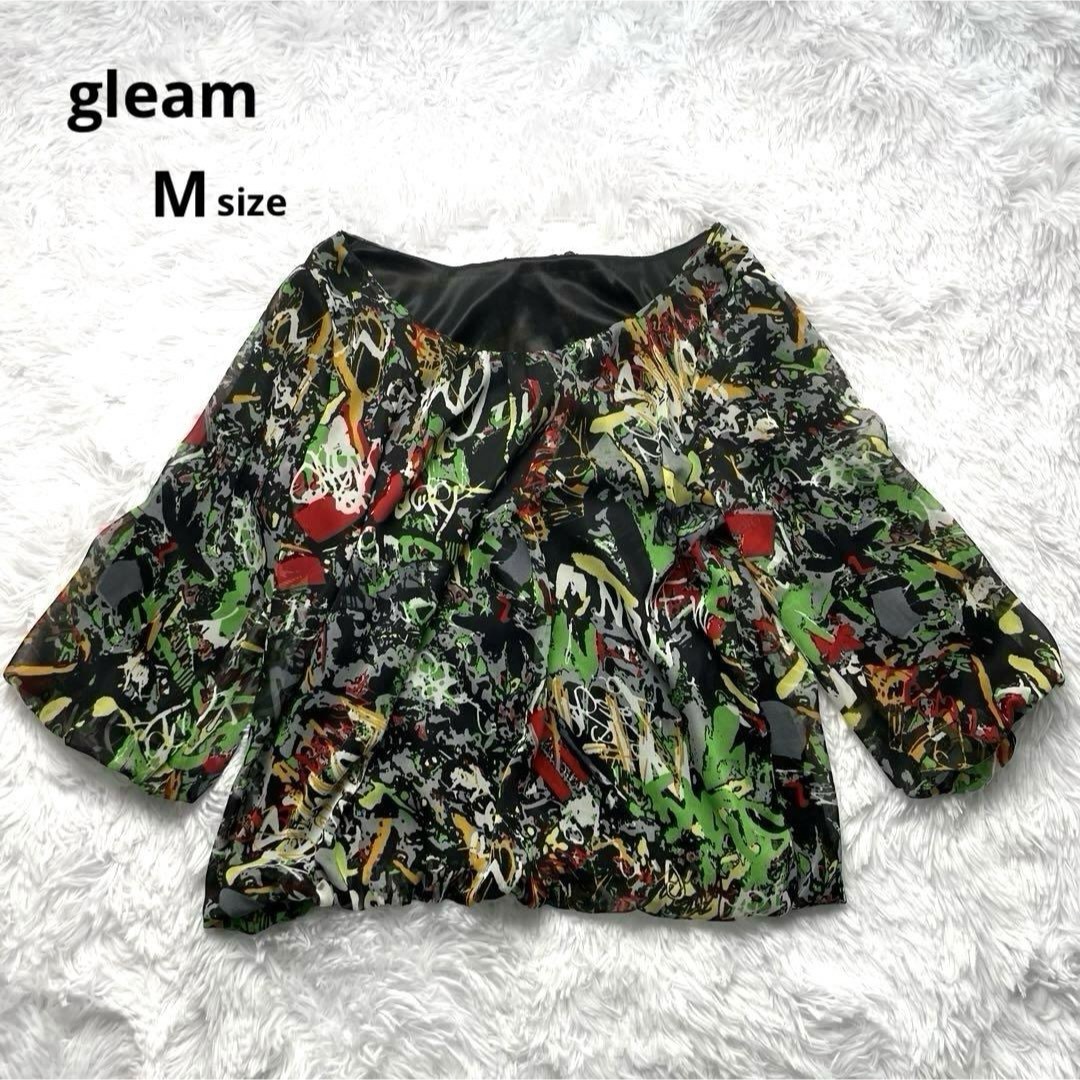 gleam(グリーム)のgleam ブラウス トップス M 総柄 派手 art プリントアート 古着女子 レディースのトップス(シャツ/ブラウス(長袖/七分))の商品写真