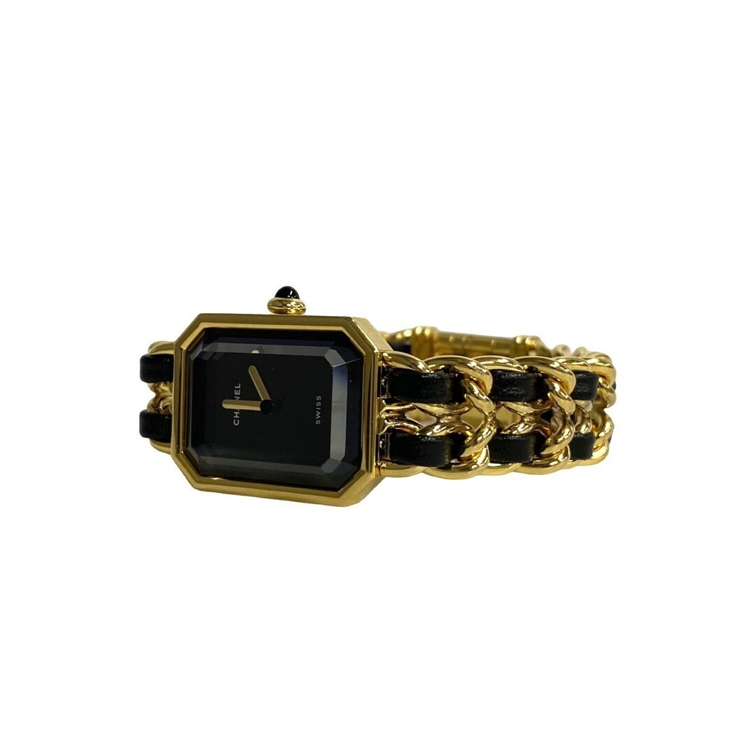 CHANEL(シャネル)の極 美品 稼働品 CHANEL シャネル プルミエール Mサイズ クォーツ レザー 本革 腕時計 アクセサリー レディース ゴールド ブラック 22615 レディースのファッション小物(腕時計)の商品写真