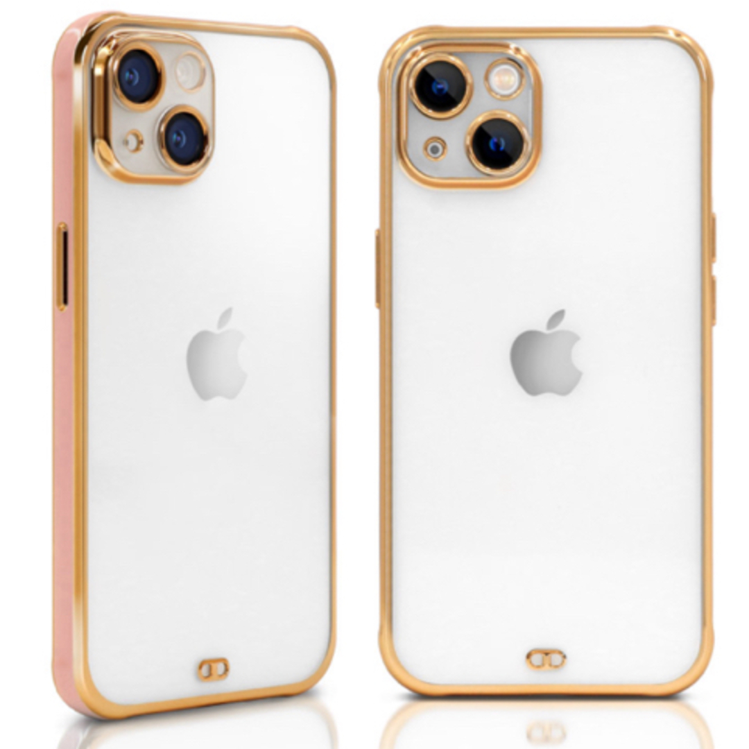 iPhone14ケース　透明　ピンク　ゴールド スマホ/家電/カメラのスマホアクセサリー(iPhoneケース)の商品写真
