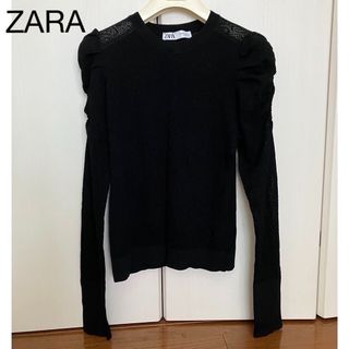 ザラ(ZARA)のZARA ニット パフスリーブ M ブラック(ニット/セーター)