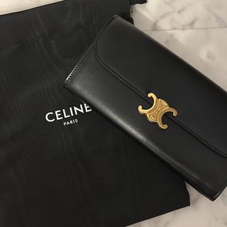 celine - CELINE トリオンフ フラップウォレット  ラムスキン ブラック 