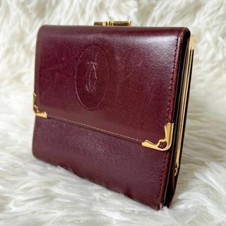 カルティエ(Cartier)の㊳Cartierカルティエ マストライン 3つ折り がま口財布 レザー ボルドー(財布)