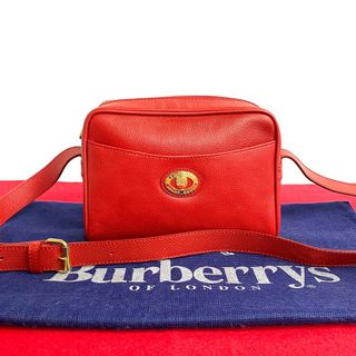 バーバリー(BURBERRY)の極 美品 BURBERRYS バーバリーズ ノバチェック ロゴ 金具 レザー キャンバス ミニ ワン ショルダーバッグ ポシェット レッド 23813(ショルダーバッグ)