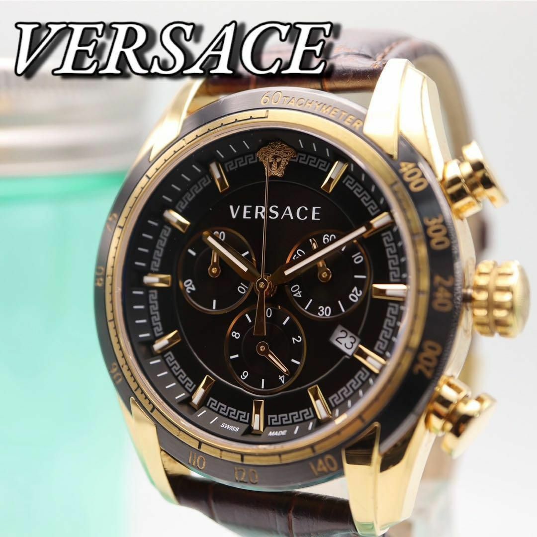 良品 VERSACE クロノグラフ デイト メンズ腕時計 339 メンズの時計(腕時計(アナログ))の商品写真