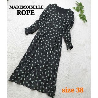 ロペマドモアゼル(ROPE mademoiselle)のMADEMOISELLE ROPE 楊柳ロングワンピース 小花柄 ブラック 38(ロングワンピース/マキシワンピース)