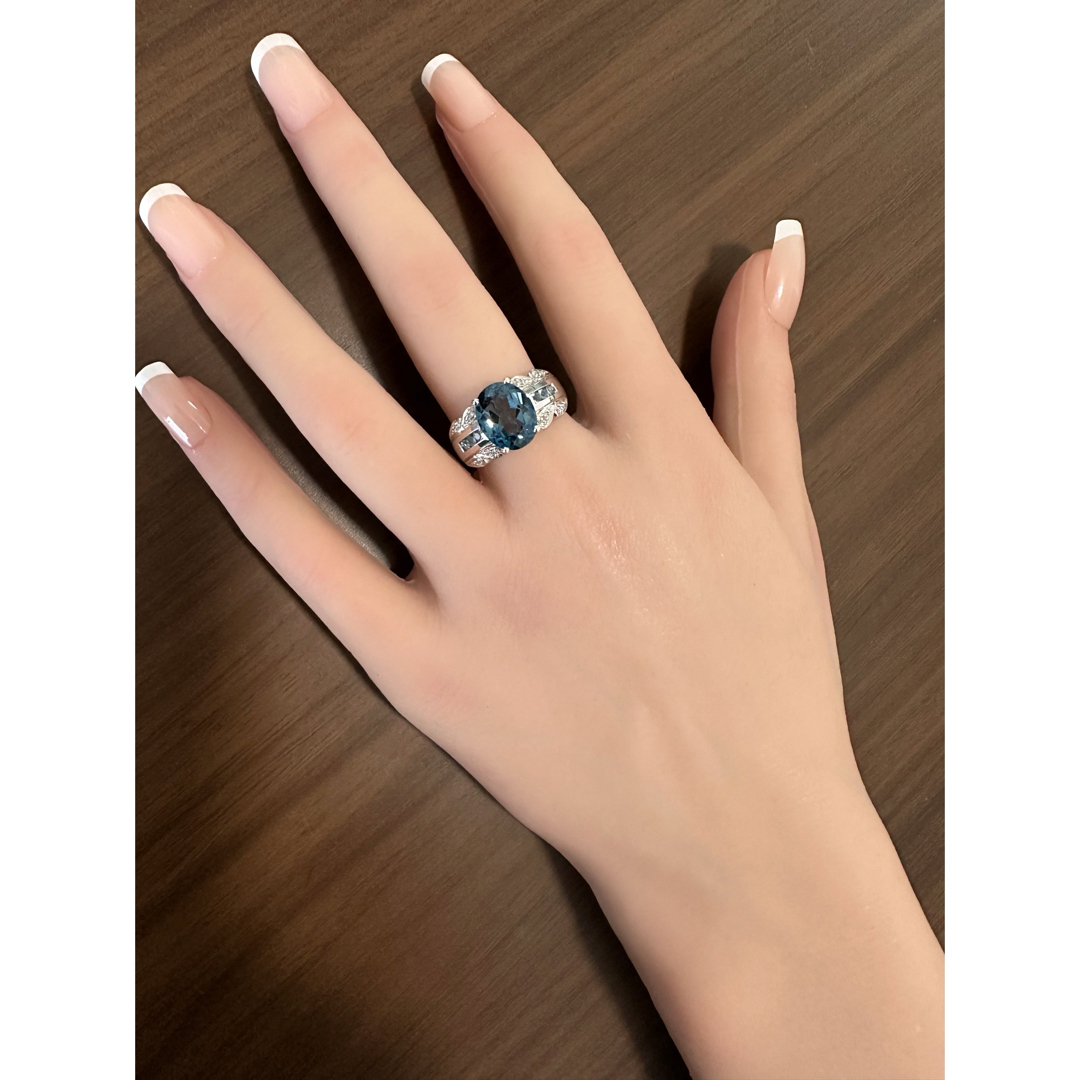 ブルートパーズ+ダイヤ　K14WG リング 超大粒 レディースのアクセサリー(リング(指輪))の商品写真