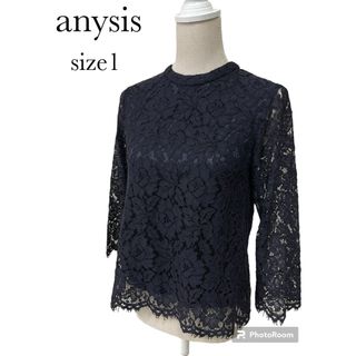 エニィスィス(anySiS)のanysis エニシス　ノーブルレース　プルオーバーブラウス　ネイビー　S(シャツ/ブラウス(長袖/七分))