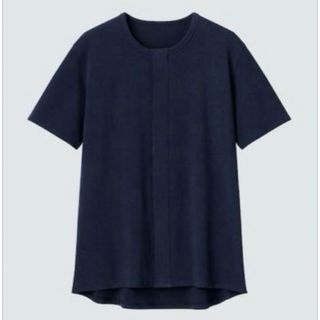 ユニクロ(UNIQLO)の新品●ユニクロ 前あきクルーネックTシャツ（半袖）ネイビー 4XL(Tシャツ/カットソー(半袖/袖なし))