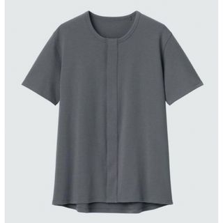 ユニクロ(UNIQLO)の新品●ユニクロ 前あきクルーネックTシャツ（半袖）ダークグレー 4XL(Tシャツ/カットソー(半袖/袖なし))