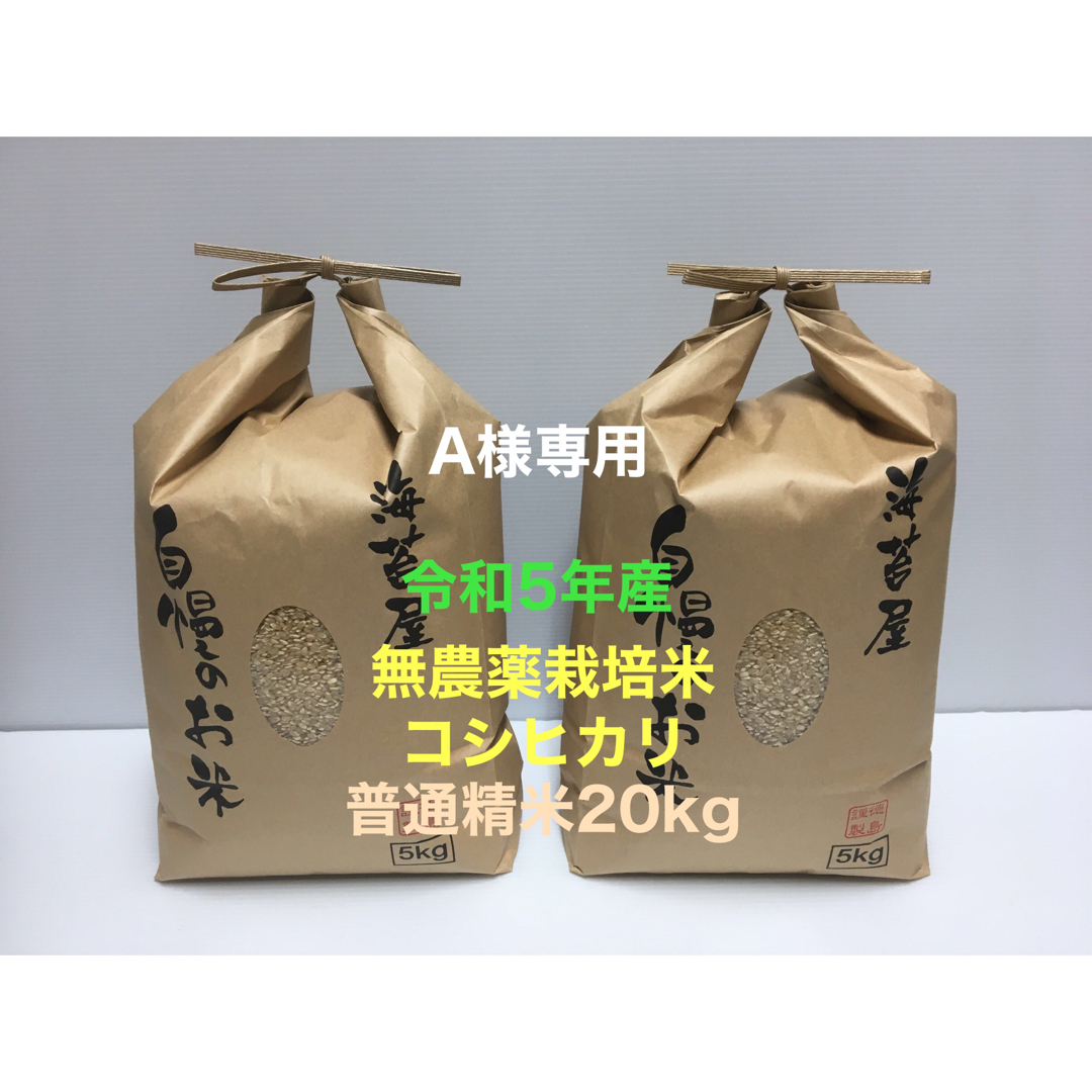 A様専用 無農薬コシヒカリ普通精米20kg(5kg×4)令和5年産 食品/飲料/酒の食品(米/穀物)の商品写真