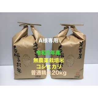 A様専用 無農薬コシヒカリ普通精米20kg(5kg×4)令和5年産(米/穀物)