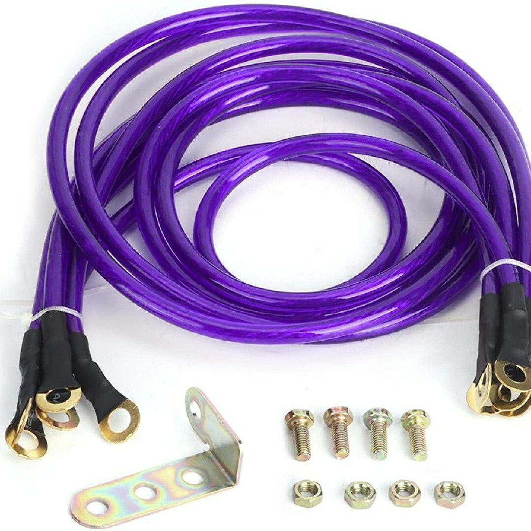 汎用 アーシング ケーブル トルク 音質 燃費 紫 エンジン ワイヤー キット 自動車/バイクの自動車(汎用パーツ)の商品写真