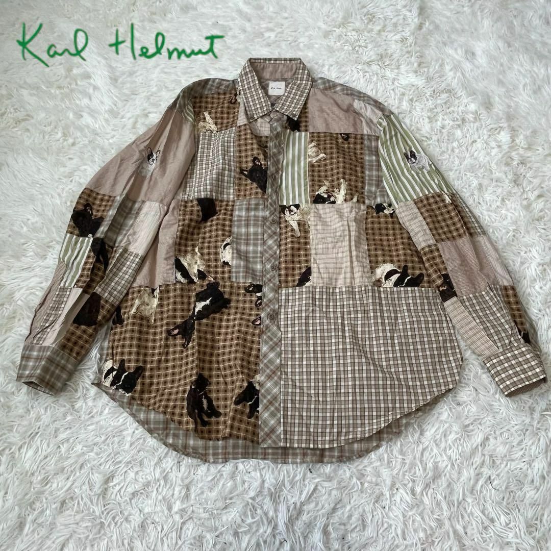 Karl Helmut(カールヘルム)のKarl カールヘルム　フレンチブルドッグ　イヌ　刺繍　パッチワーク　シャツ メンズのトップス(シャツ)の商品写真