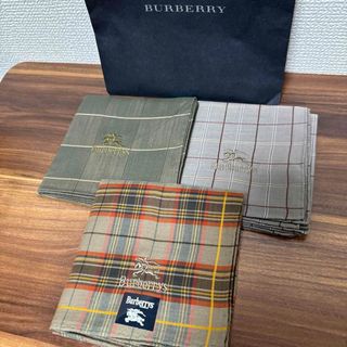 バーバリー(BURBERRY)の【未使用・送料無料】ロゴ刺繍入りノバチェックハンカチ 3枚セット ヴィンテージ(ハンカチ/ポケットチーフ)