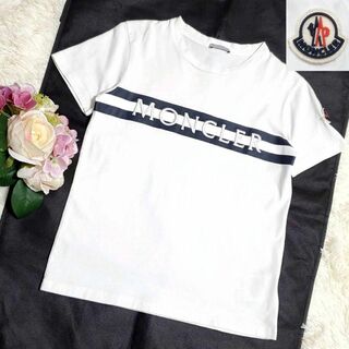 モンクレール(MONCLER)の美品 S モンクレール コットン100 ロゴ 刺繍 Tシャツ 白 ラバー パッチ(Tシャツ/カットソー(半袖/袖なし))