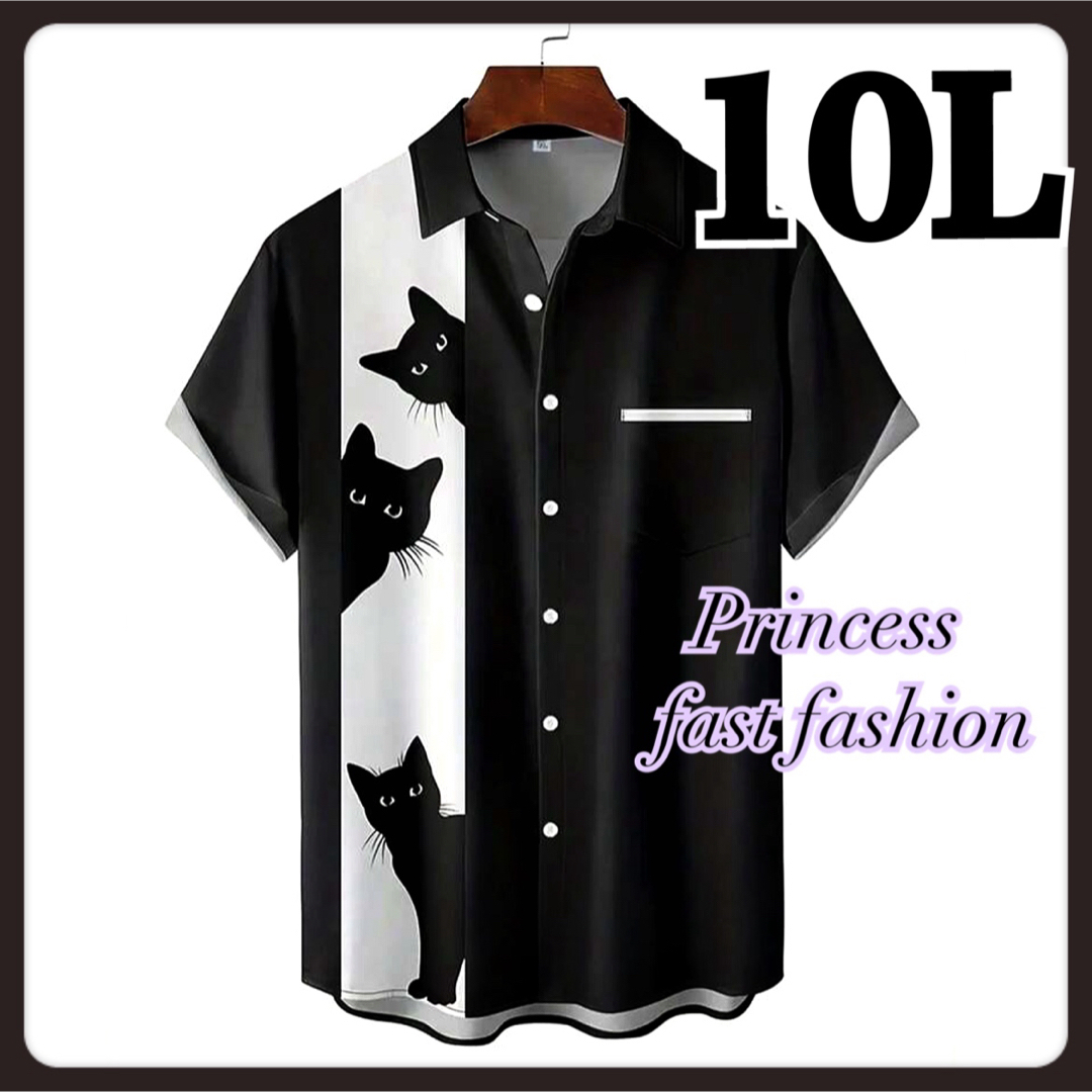 【10L／黒】ハーフ 猫ちゃん 半袖シャツ 大きいサイズ メンズ レディース メンズのトップス(シャツ)の商品写真