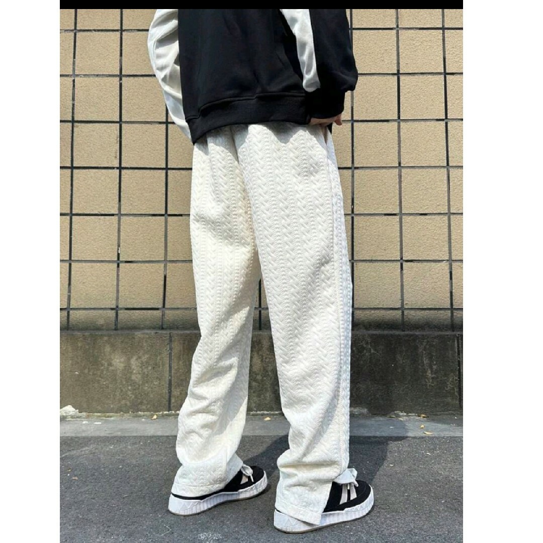 編み込み風 スウェットパンツ ロング XL オフホワイト メンズのパンツ(その他)の商品写真