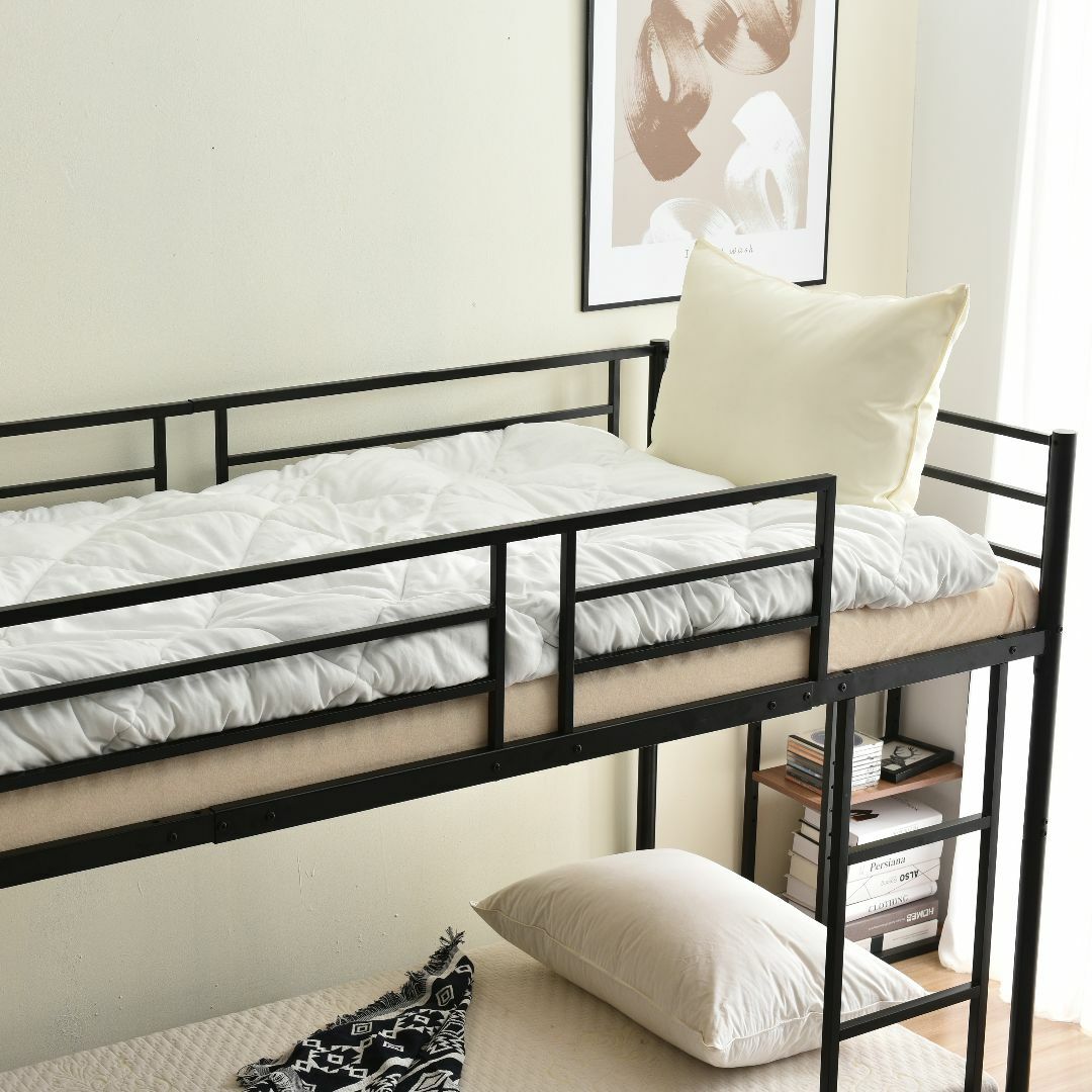 【ブラック】二段ベッド 2段ベッド スチール 耐震 ベッド シングル  インテリア/住まい/日用品のベッド/マットレス(ロフトベッド/システムベッド)の商品写真