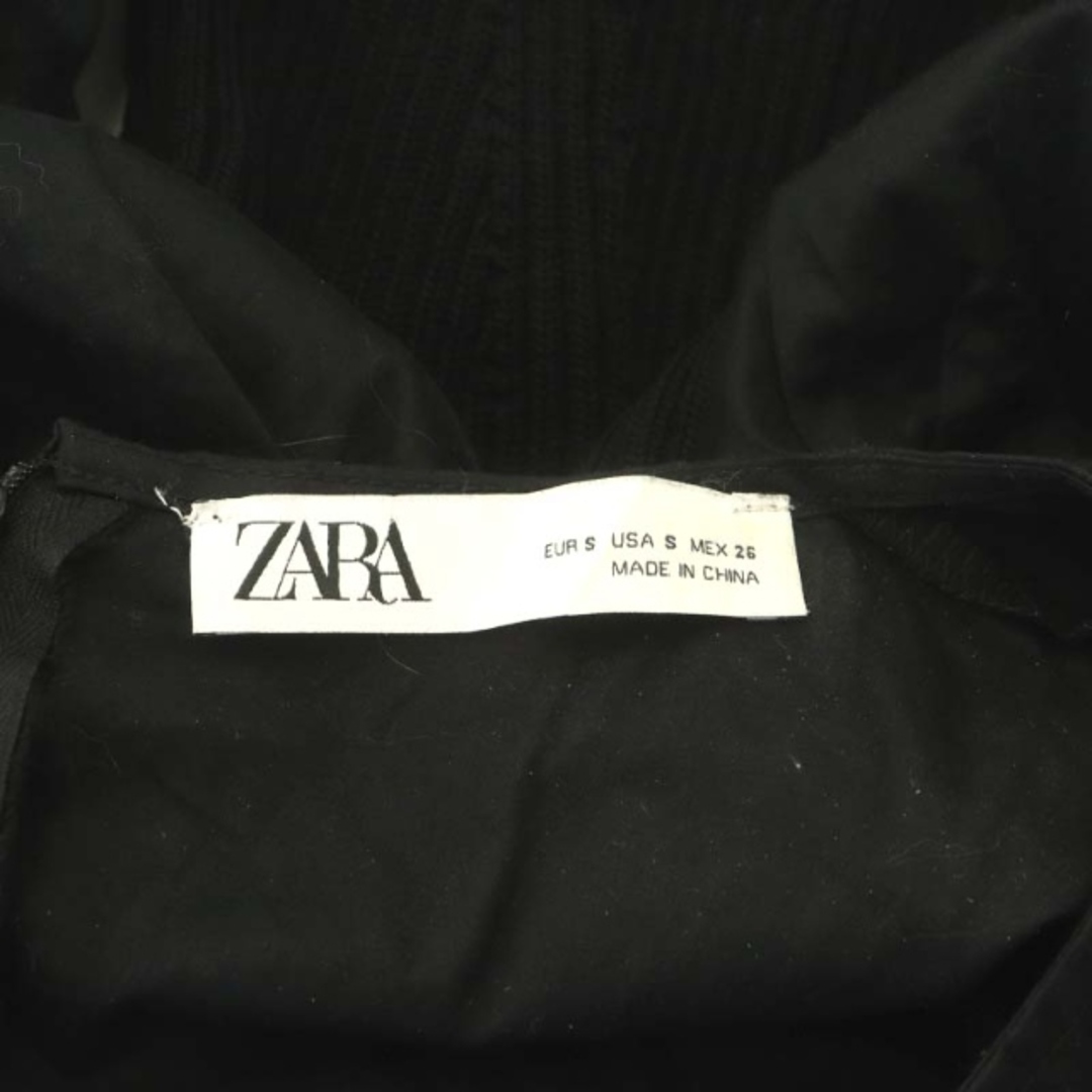 ZARA(ザラ)のザラ ZARA ニット切替ギャザートップス カットソー 長袖 S 黒 レディースのトップス(ニット/セーター)の商品写真