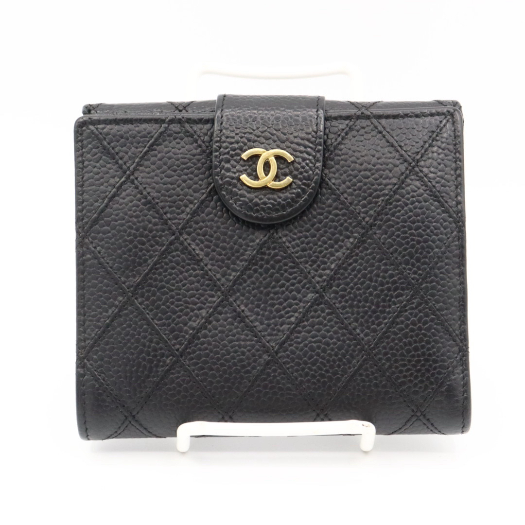 CHANEL(シャネル)の美品！シャネル　キャビアスキン　ビコローレ　Wホック　折り財布　ブラック レディースのファッション小物(財布)の商品写真