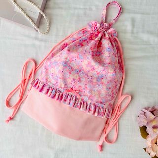 colorful押し花　ナップサック(外出用品)