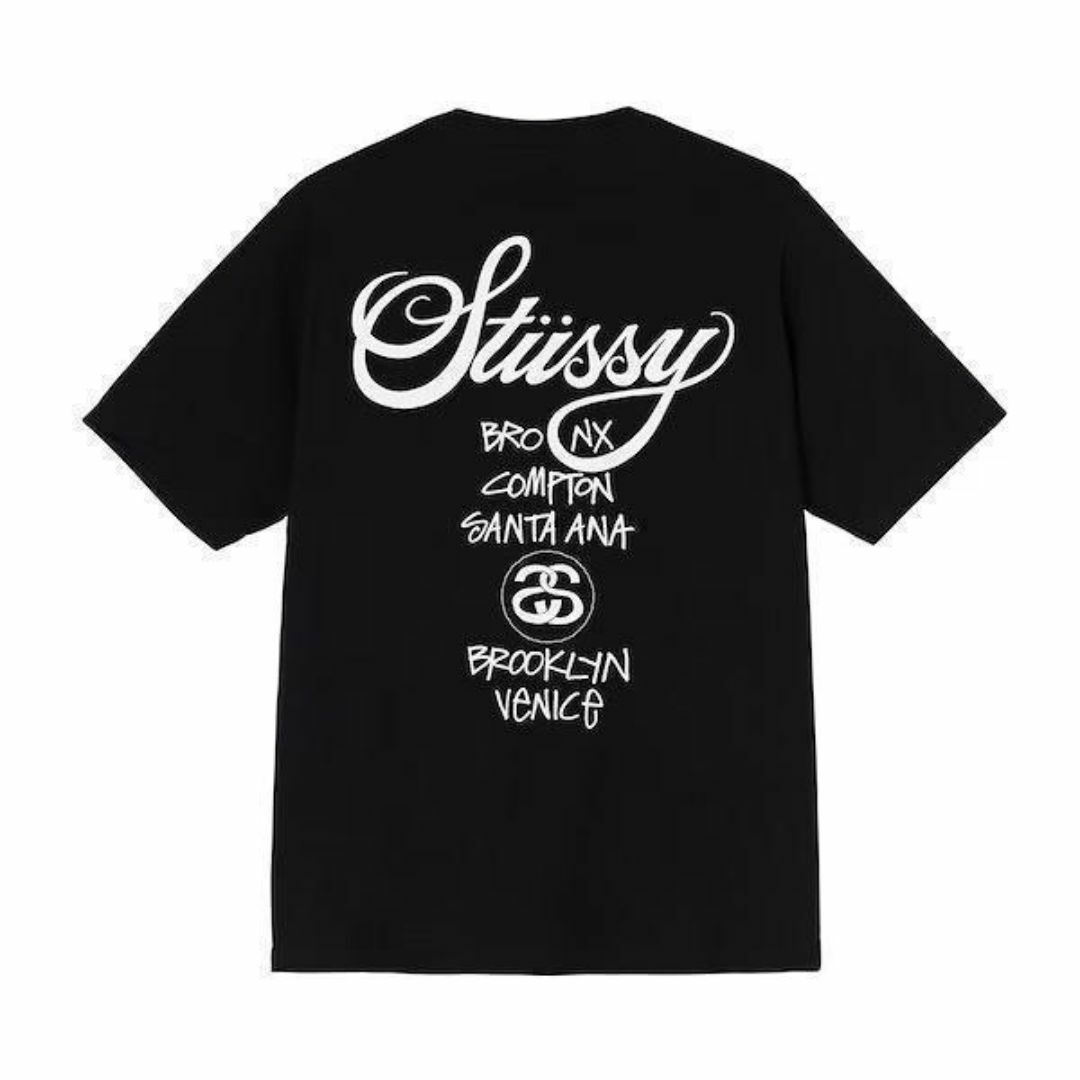 STUSSY(ステューシー)のステューシー STUSSY WORLD TOUR Tee L 黒　ブラック メンズのトップス(Tシャツ/カットソー(半袖/袖なし))の商品写真