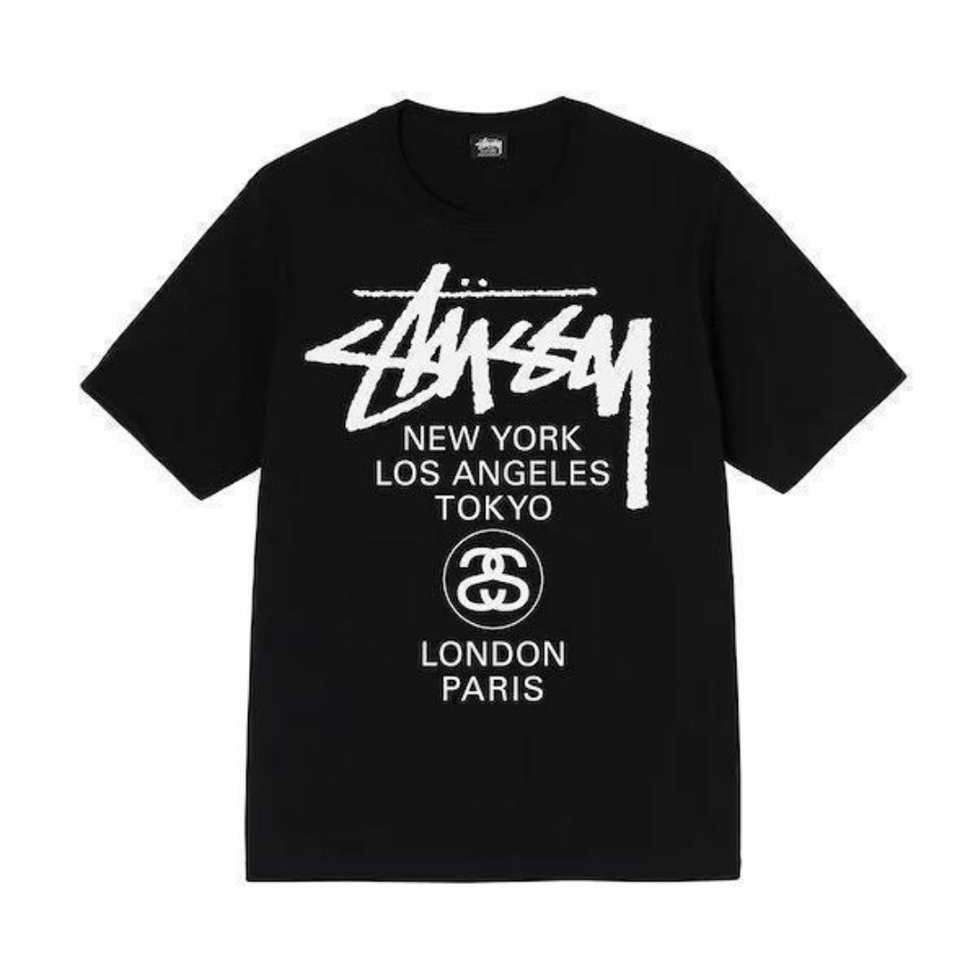 STUSSY(ステューシー)のステューシー STUSSY WORLD TOUR Tee L 黒　ブラック メンズのトップス(Tシャツ/カットソー(半袖/袖なし))の商品写真