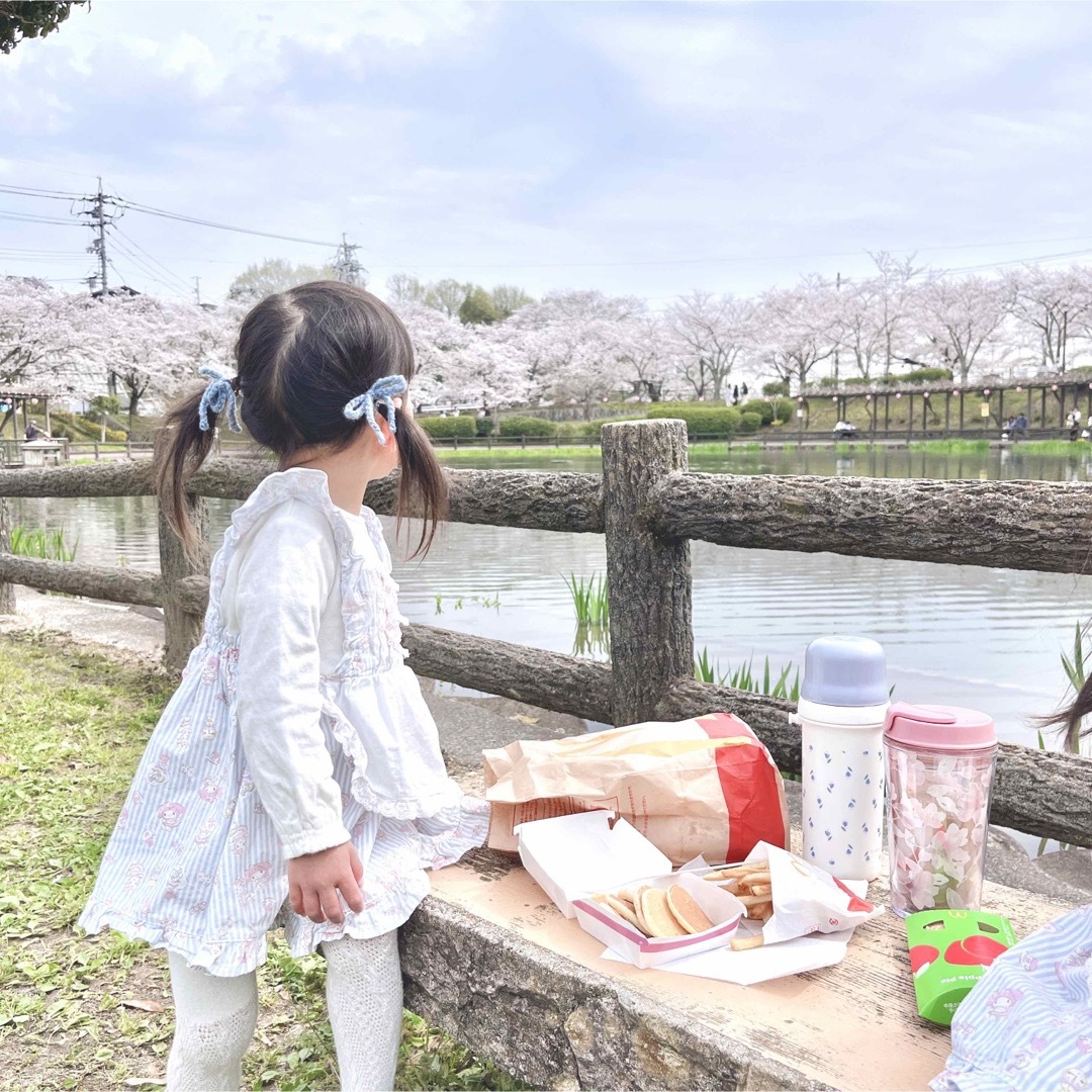 あおいろ リボン ヘアゴム ハンドメイドのアクセサリー(ヘアアクセサリー)の商品写真