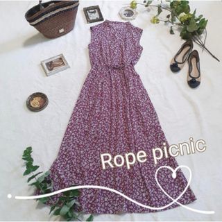 ロペピクニック(Rope' Picnic)の未使用❗ロペピクニック　ノーカラー　小花柄ワンピース　ピンクパープル　38(ロングワンピース/マキシワンピース)