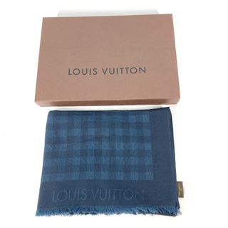 ルイヴィトン(LOUIS VUITTON)のルイヴィトン LOUIS VUITTON ダミエ M75348 ショール フリンジ マフラー 大判 ストール コットン ネイビー 美品(ストール/パシュミナ)