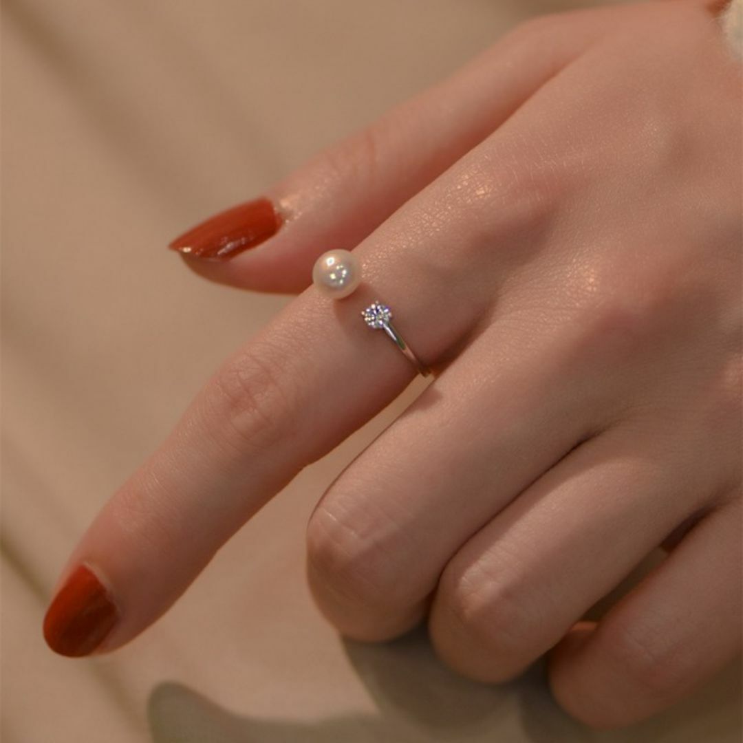 【SALE】パールダイヤ フリーリング エレガント シンプル高級感  レディースのアクセサリー(リング(指輪))の商品写真