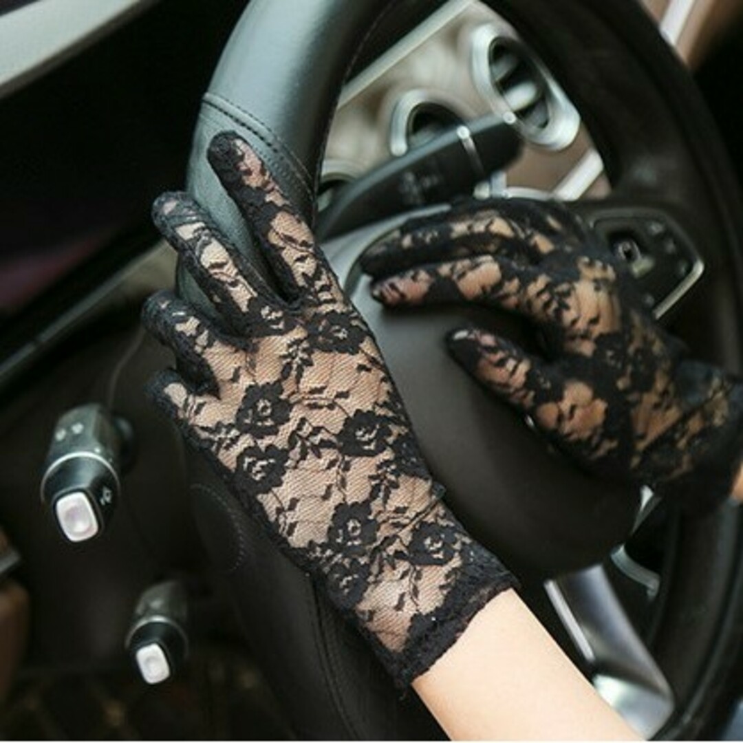レースカバー アーム ブラック ウエディング グローブ花柄 レディースのファッション小物(手袋)の商品写真