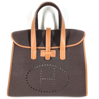 エルメス(Hermes)のエルメス HERMES フードゥ パンチング H ロゴ トートバッグ カバン ハンドバッグ フェルト K□刻 ブラウン(ハンドバッグ)