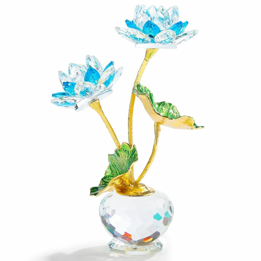 【色: ブルー】Kertari K9 クリスタル ガラス 蓮の花 金属のハスの葉 その他のその他(その他)の商品写真