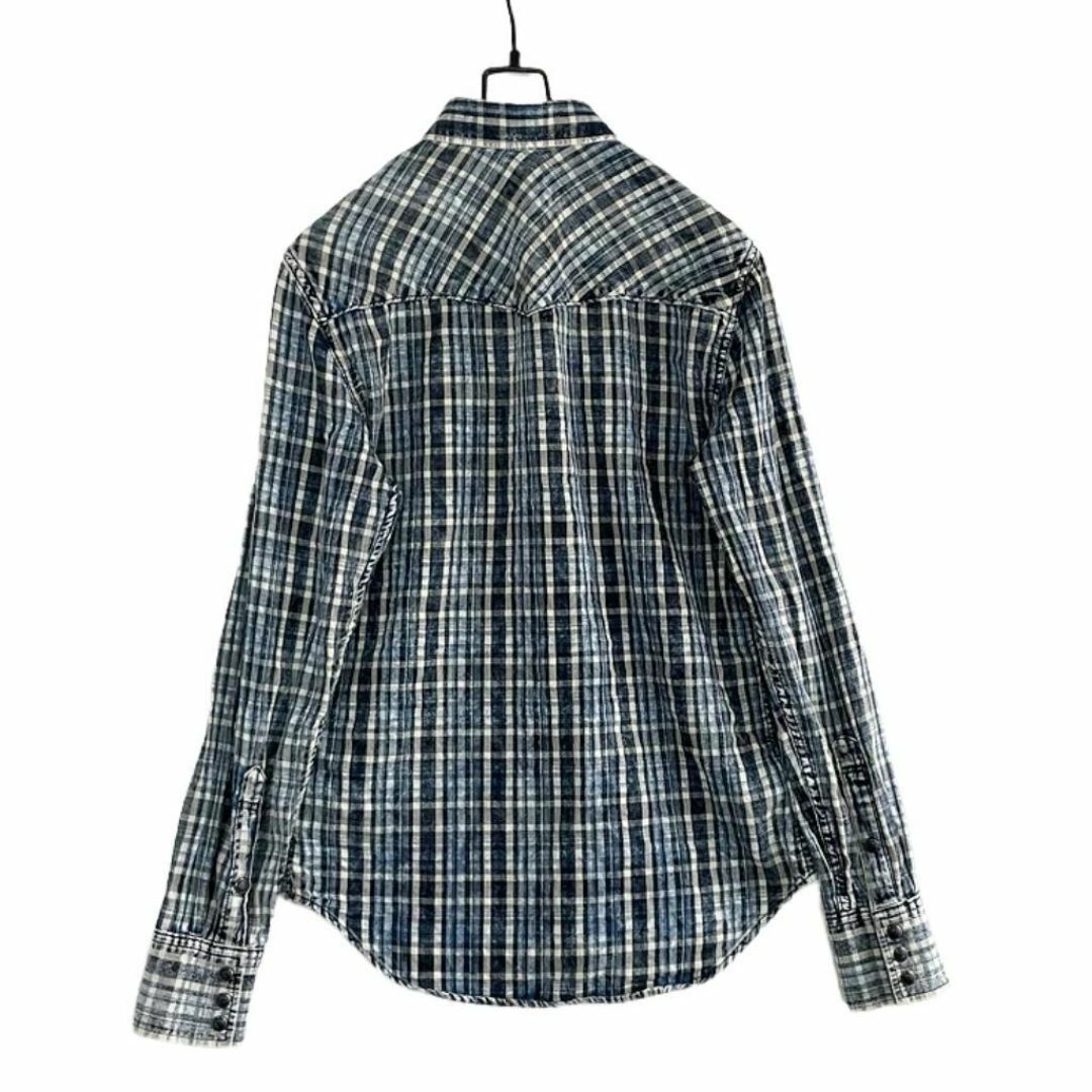 GAP(ギャップ)の長袖デニムチェックウエスタンシャツ 加工 ディストレスト XS ウォッシュブルー メンズのトップス(シャツ)の商品写真