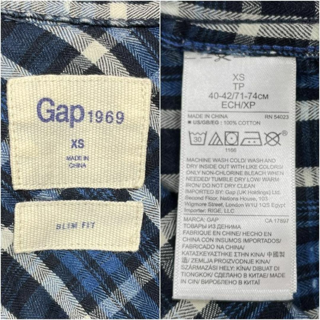 GAP(ギャップ)の長袖デニムチェックウエスタンシャツ 加工 ディストレスト XS ウォッシュブルー メンズのトップス(シャツ)の商品写真