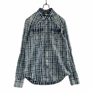 ギャップ(GAP)の長袖デニムチェックウエスタンシャツ 加工 ディストレスト XS ウォッシュブルー(シャツ)