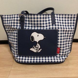 SNOOPY - 美品　スヌーピートートバッグ　ギンガムチェック　ブラック系