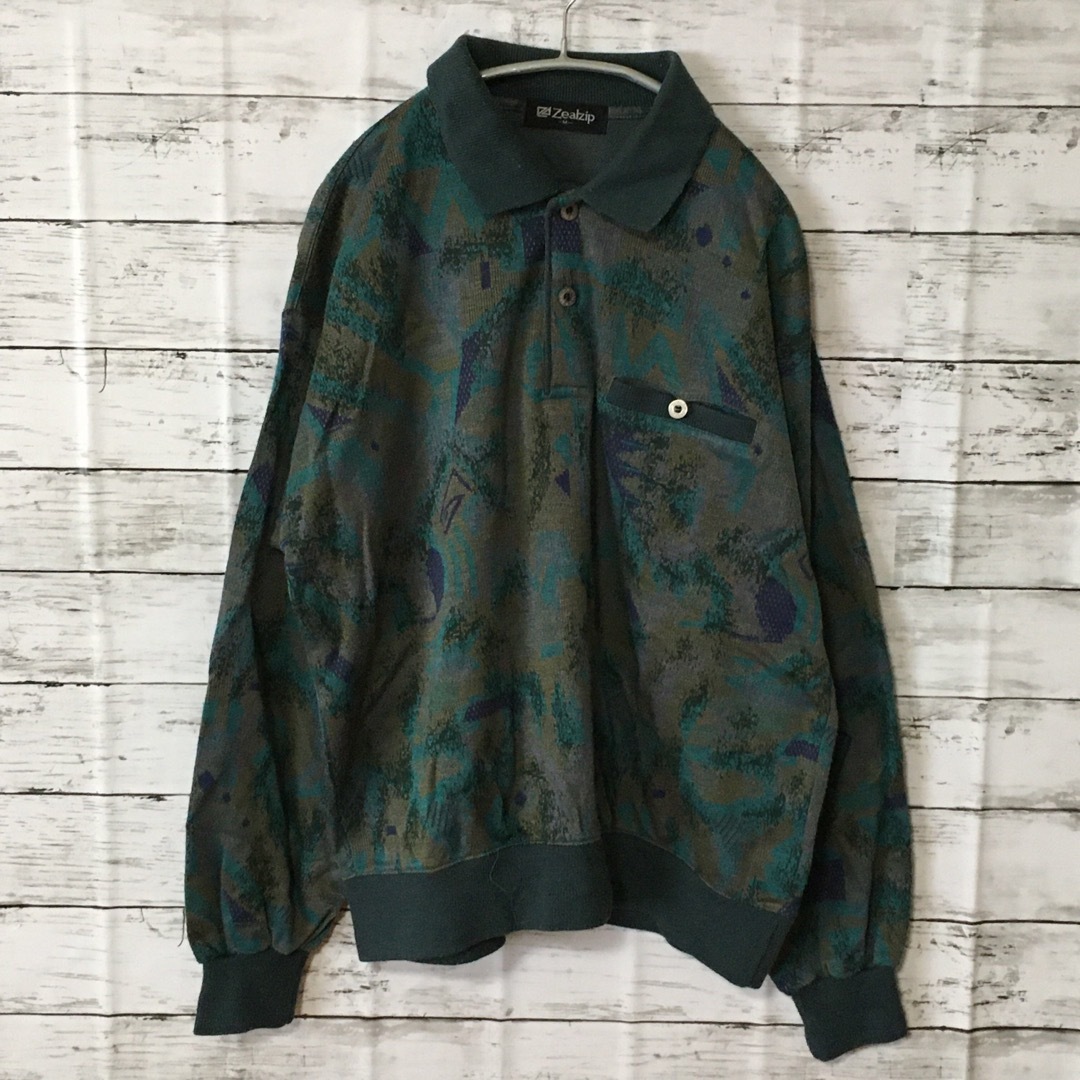 ART VINTAGE(アートヴィンテージ)の【希少】Zealzip ヴィンテージ スウェット メンズ 緑 グリーン 総柄 メンズのトップス(スウェット)の商品写真