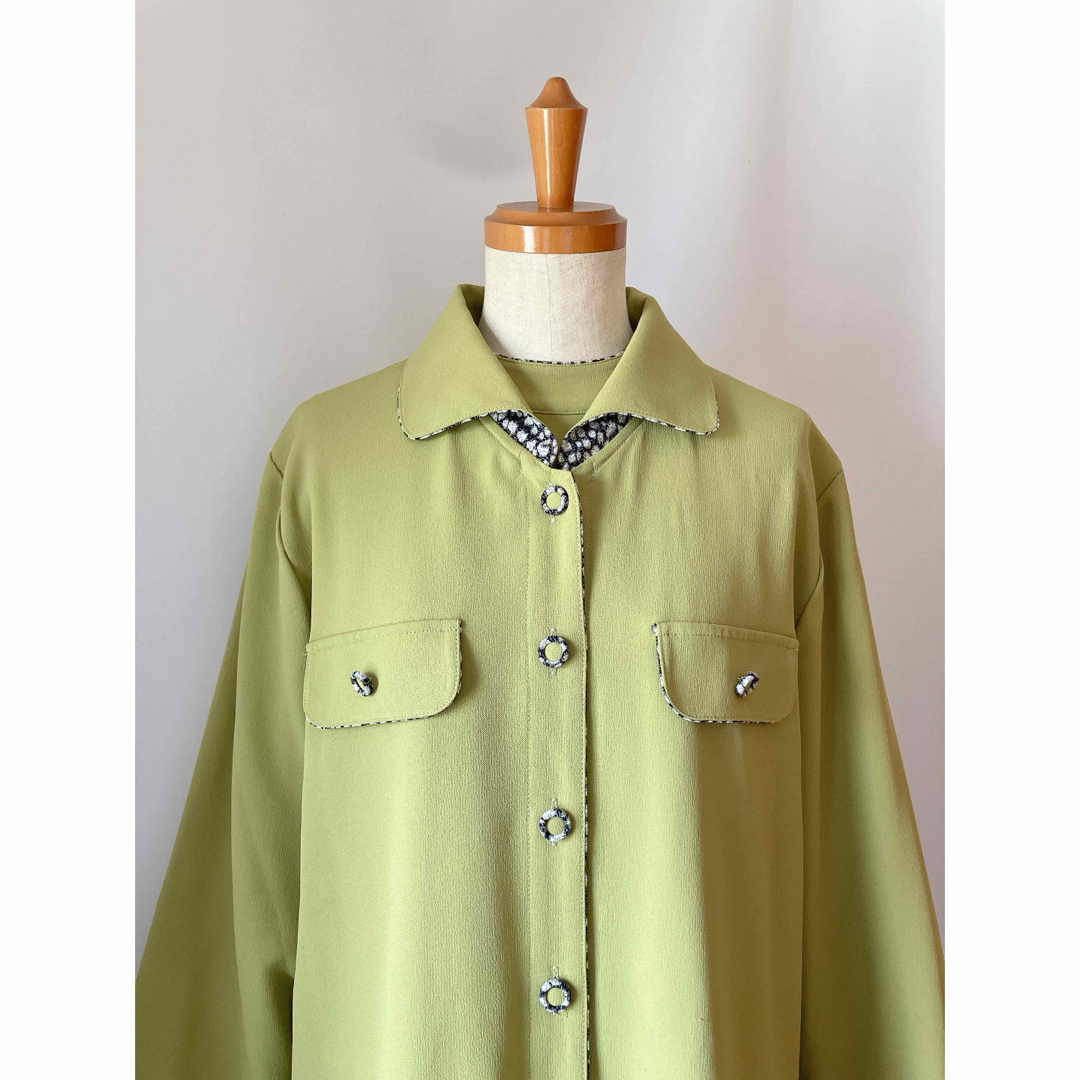 Lochie(ロキエ)のused レトロ 黄緑 トップス シャツセット古着 ヴィンテージ vintage レディースのトップス(アンサンブル)の商品写真