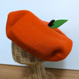 可愛い　ミカン　フェルトベレー帽　果物　オレンジ(ハンチング/ベレー帽)
