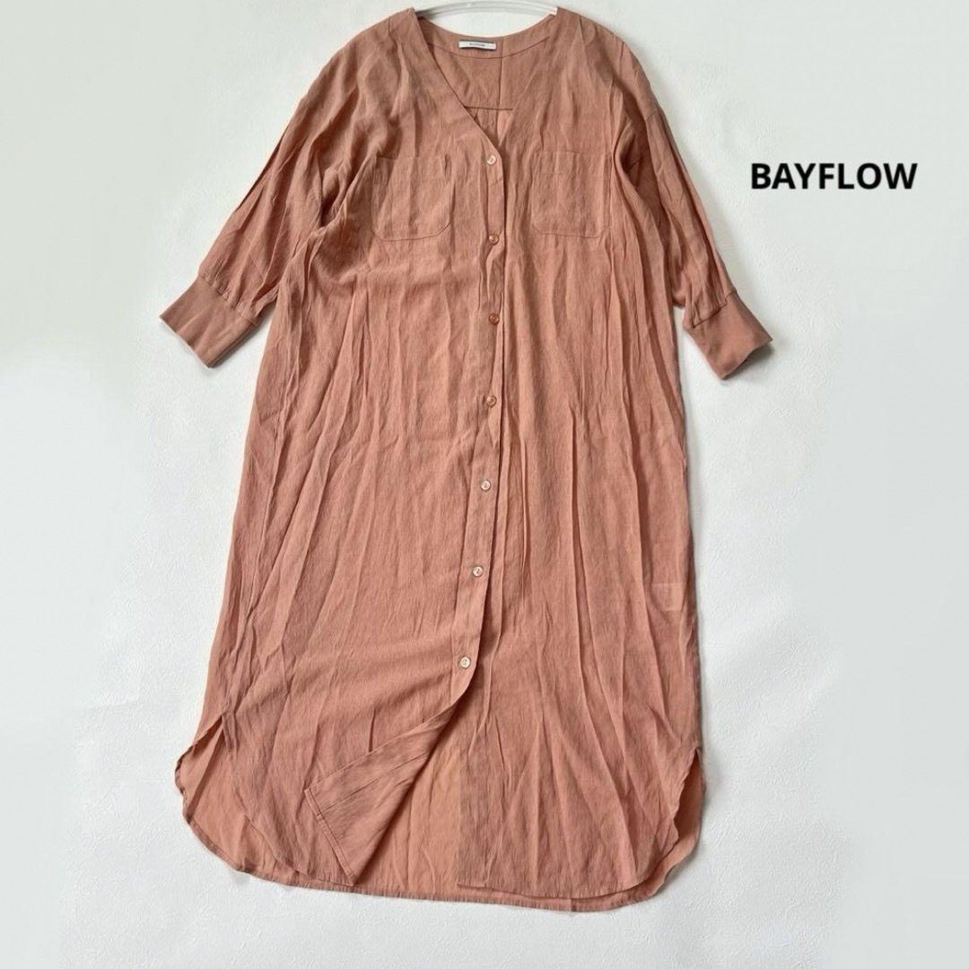 BAYFLOW(ベイフロー)の【ベイフロー】Vネック シアーシャツワンピース F レディースのワンピース(ロングワンピース/マキシワンピース)の商品写真